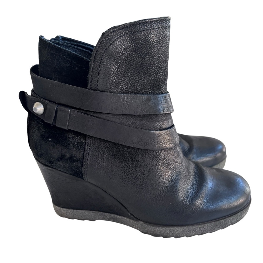 Miz Mooz Narcissa Black Leather Strap Wedge Bootie Size 38